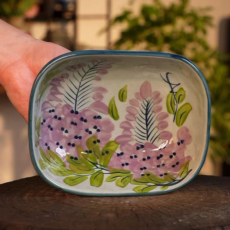 Wood-fired Quality High Temperature Underglaze Color Master Interior and Exterior Hand-painted Wisteria Rectangle Baking Plate
