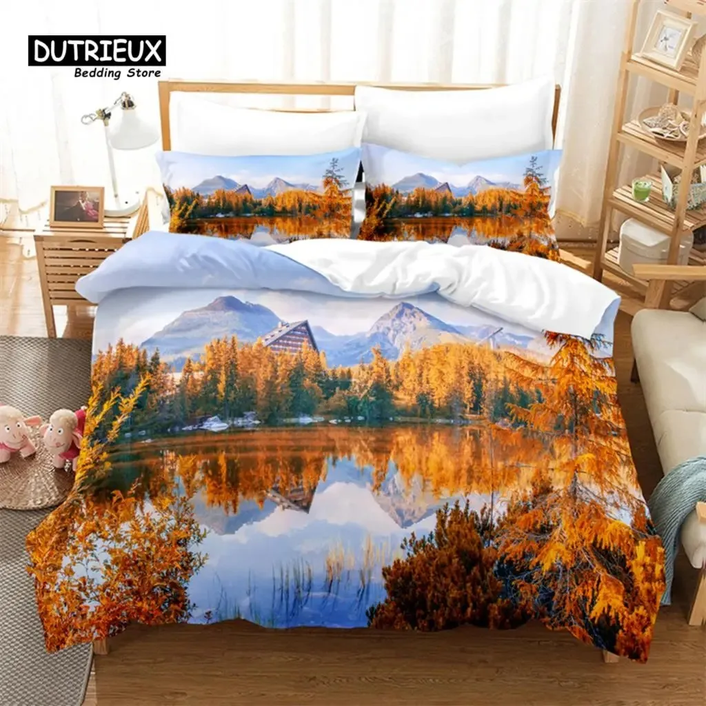 Natural Scenery Bedding Set, 3Pcs Duvet Cover Set, Soft Comfortable Breathable Duvet Cover, For Bedroom Guest Room Decor