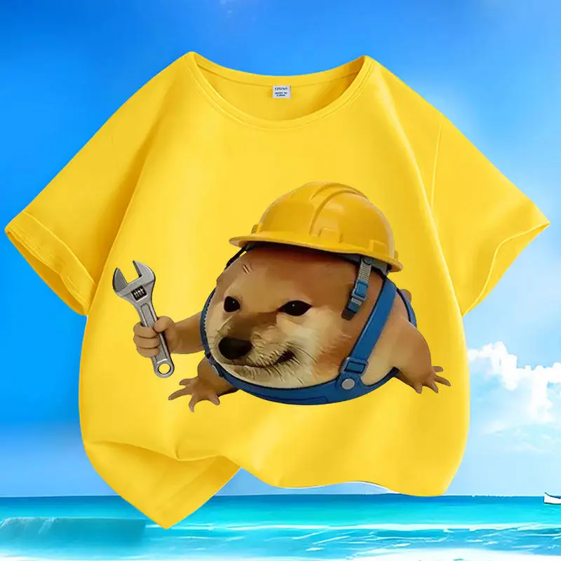 My Knife Shield Dog Summer New Children's Short Sleeve Cotton Round Neck Loose Cartoon Versatile Casual Parent Child T-shirt