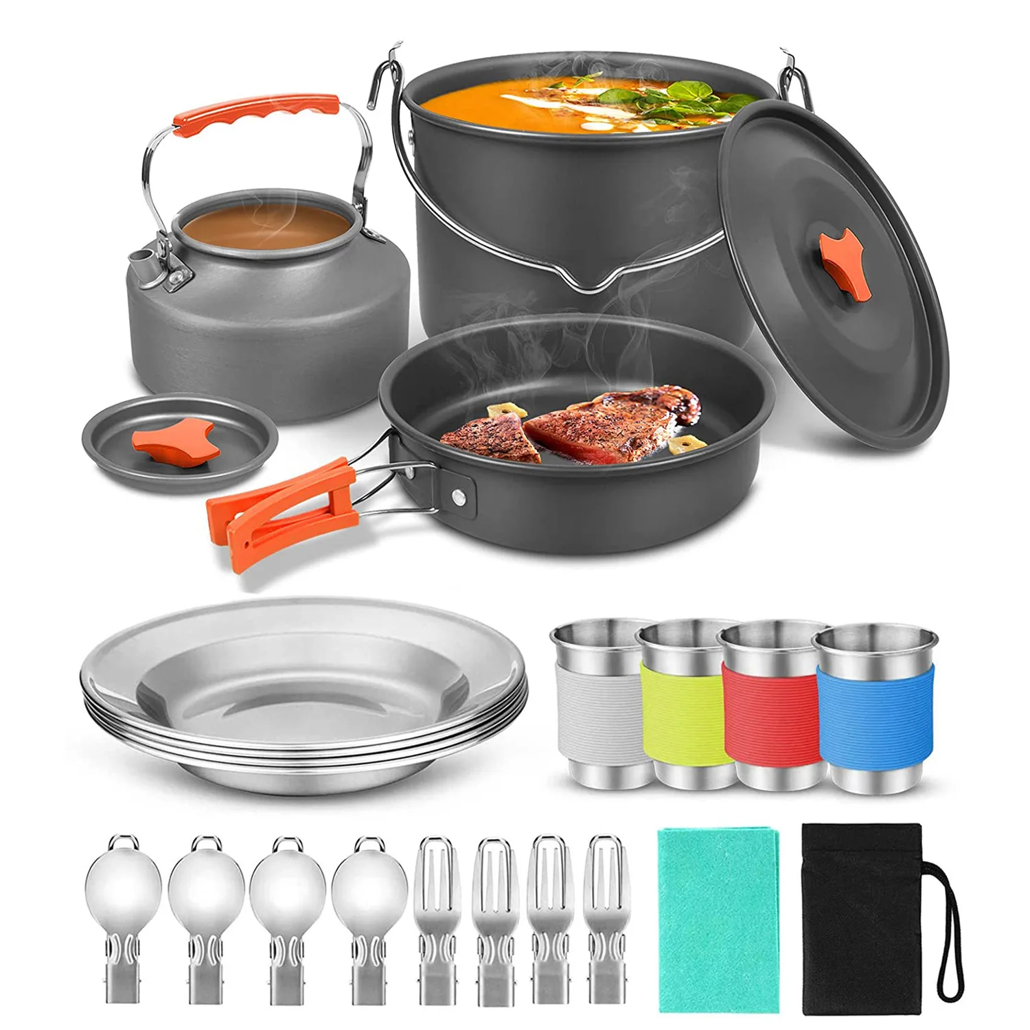 Outdoor Tableware Set for Picnic, Hiking, Camping, 4-5 Person, Water Pot, Cooker, Tea Pot Combination, A744