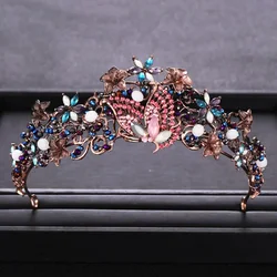 Vintage Multicolor Crystal Flower Royal Crown Bridal Butterfly Tiara Party Wedding Hair Accessories for Women Jewelry