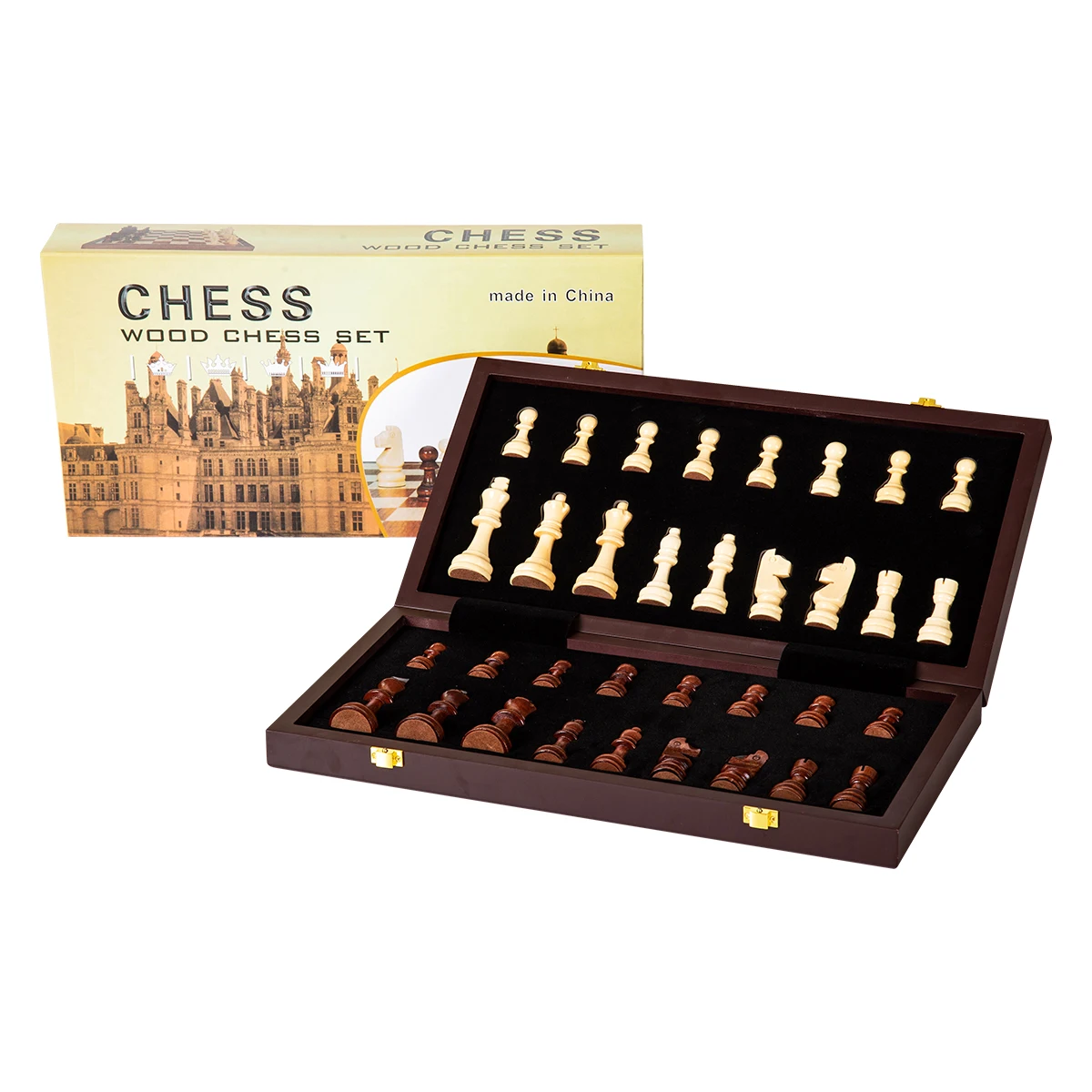 

Chess set 39cm/15.35in Solid Wood Chess Pieces High-grade Set Wooden Folding Board Game With Entertainment Games