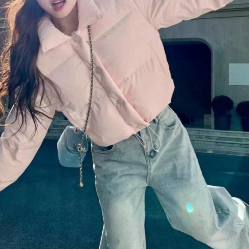 

Stand Up Collar Single Breasted Short Thick Cotton Jacket for Women's Winter New Thick Versatile Top