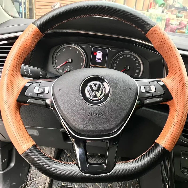 

Hand-Stitched Genuine Leather Car Steering Wheel Cover For Volkswagen VW Golf 7 Mk7 Touran Up New Polo Jetta Passat B8 Tiguan