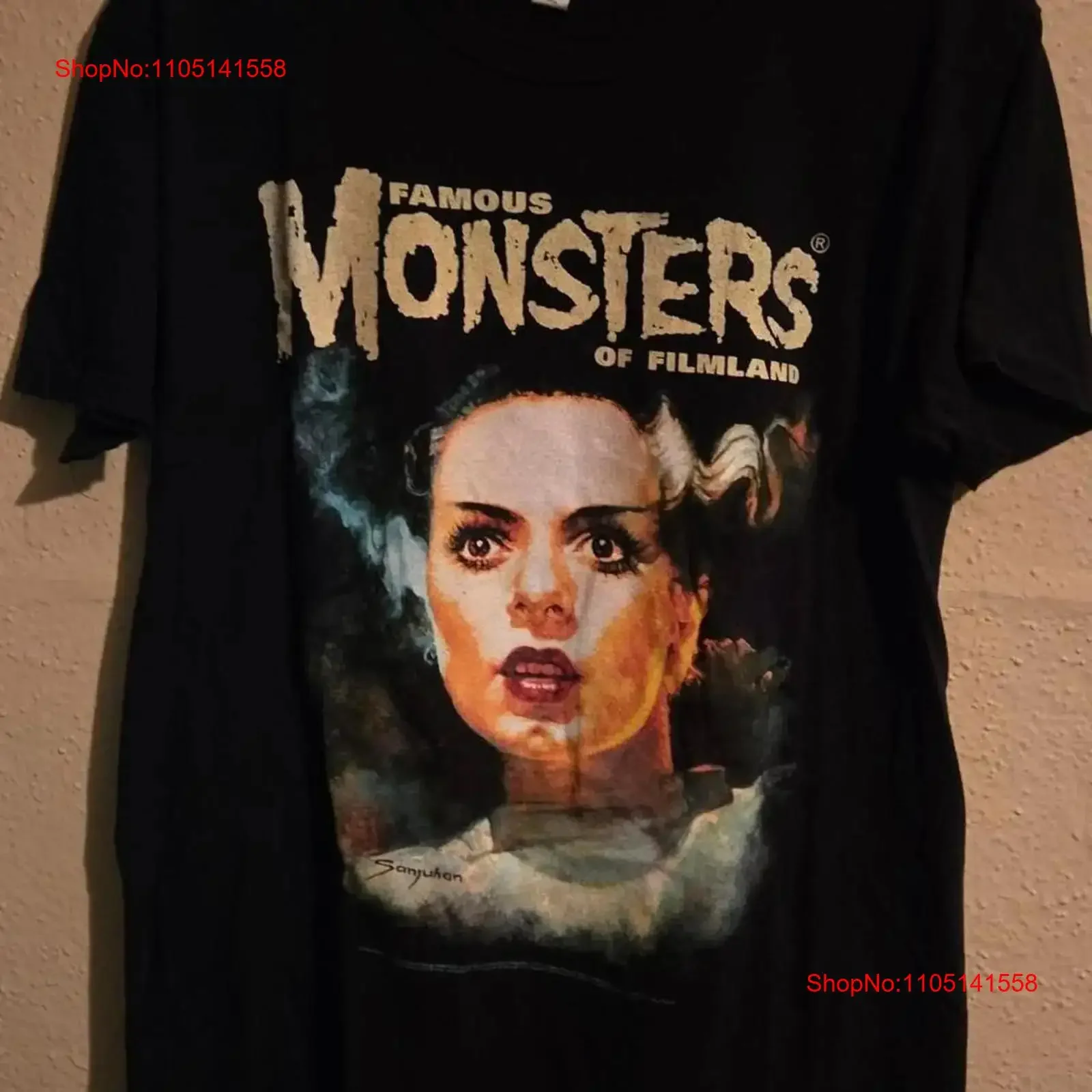 Famous Monsters of Filmland Bride Frankenstein short sleeve shirt vintage Washed Soft streetwear graphic Versatile Breathable