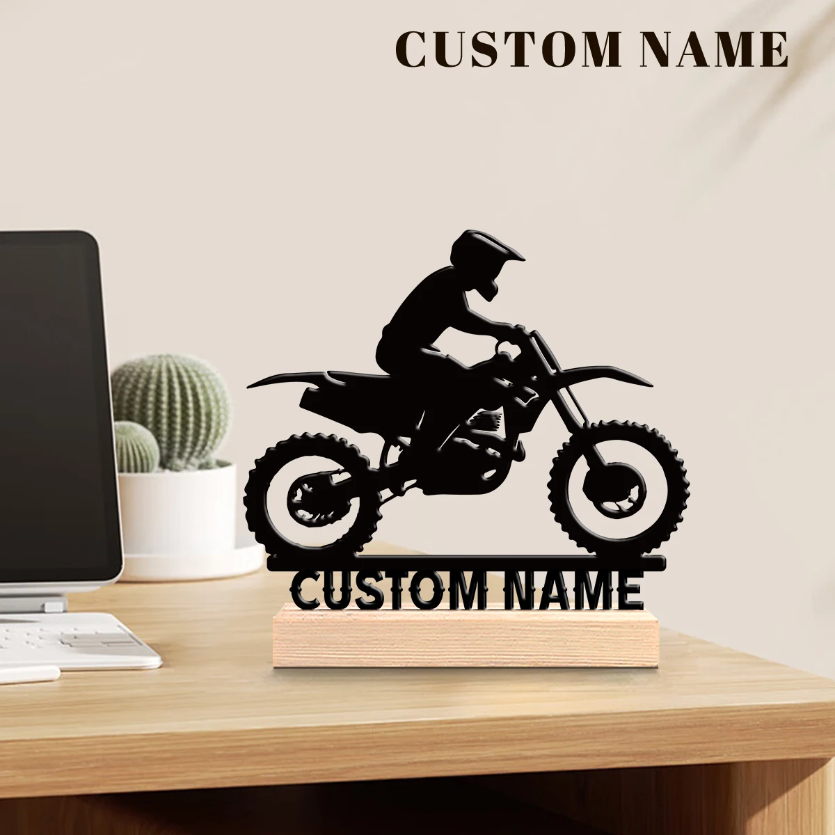 1pc Customizable Wrought Iron Desktop Decoration Custom Content With Wooden Base Home and Office Decorations,Christmas Gifts