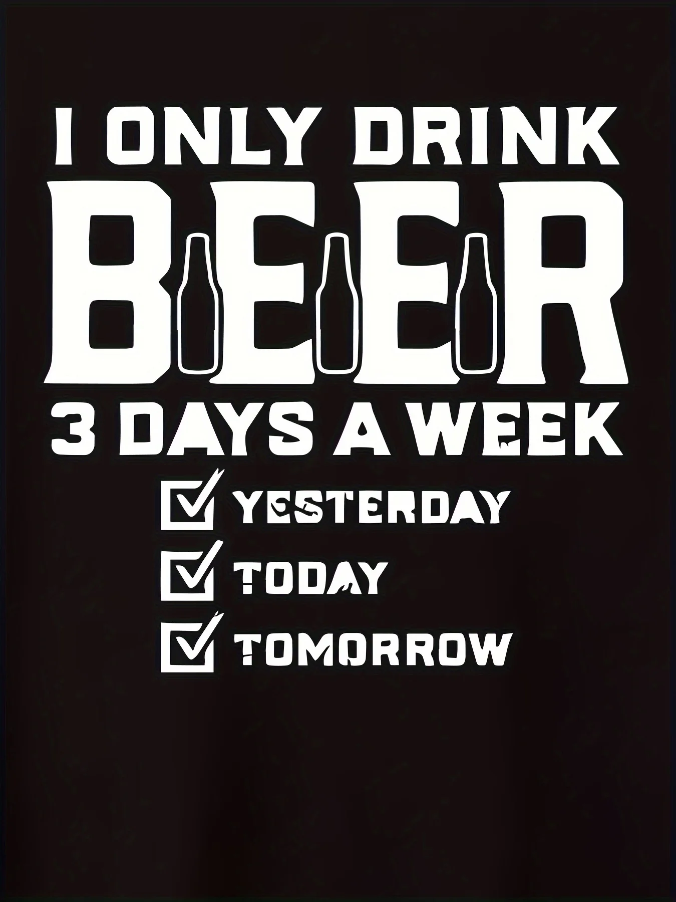 남성 캐주얼 맥주 그래픽 티셔츠 - 반소매, 여름 스타일, 흰색 문자 프린트가 있는 검정색, 경량 폴리에스테르 혼방