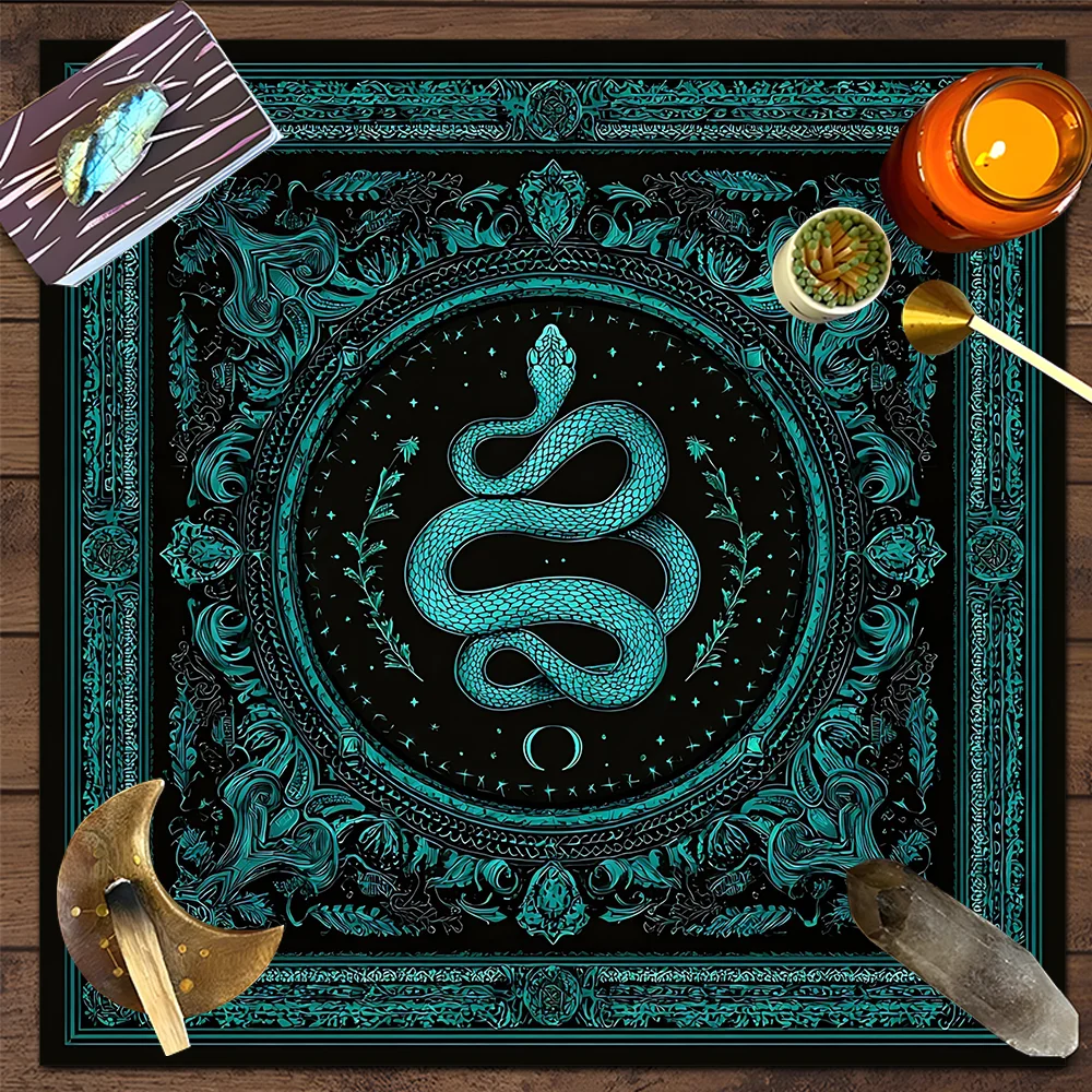 Tarot Cloth Small Tarot Cloth Astrology Sun Snake Shaped Floral Plant Print Altar Decoration Tablecloth