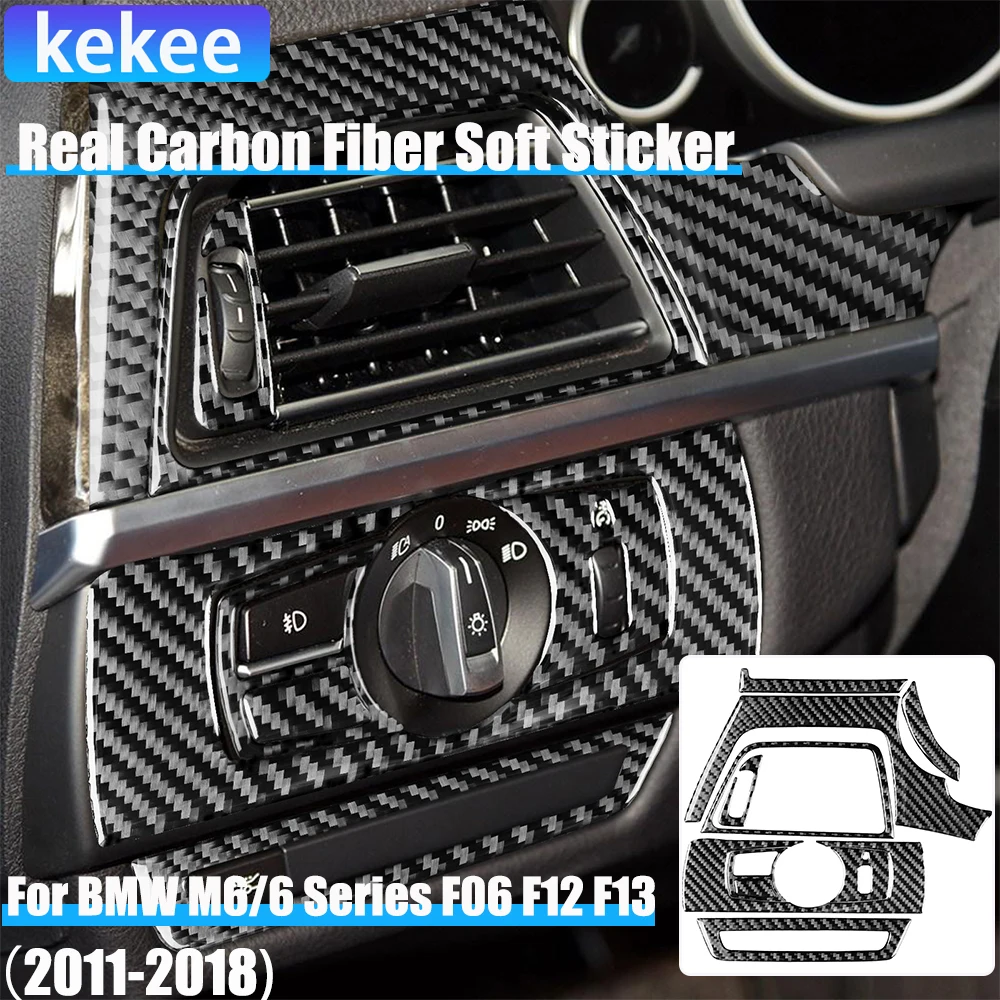 

Настоящие автомобильные аксессуары из углеродного волокна, крышка переключателя фар водителя, наклейка для BMW 6 серии/M6 F06 F12 F13 M Sport 2011-2018