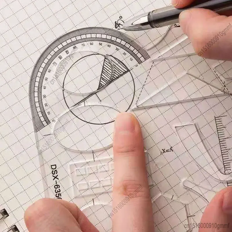 Multifunction Fast Drawing Template School Student Art Design Circle Geometry Math Function Drafting Measuring Ruler Protractor