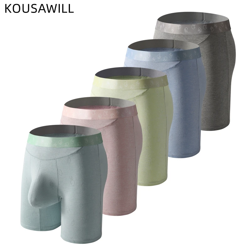Ropa interior Boxer larga para Hombre, bragas para Hombre, calzoncillos tipo bóxer con bolsa para Hombre, calzoncillos de pierna larga transpirables de Modal, calzoncillos con estampado Sexy