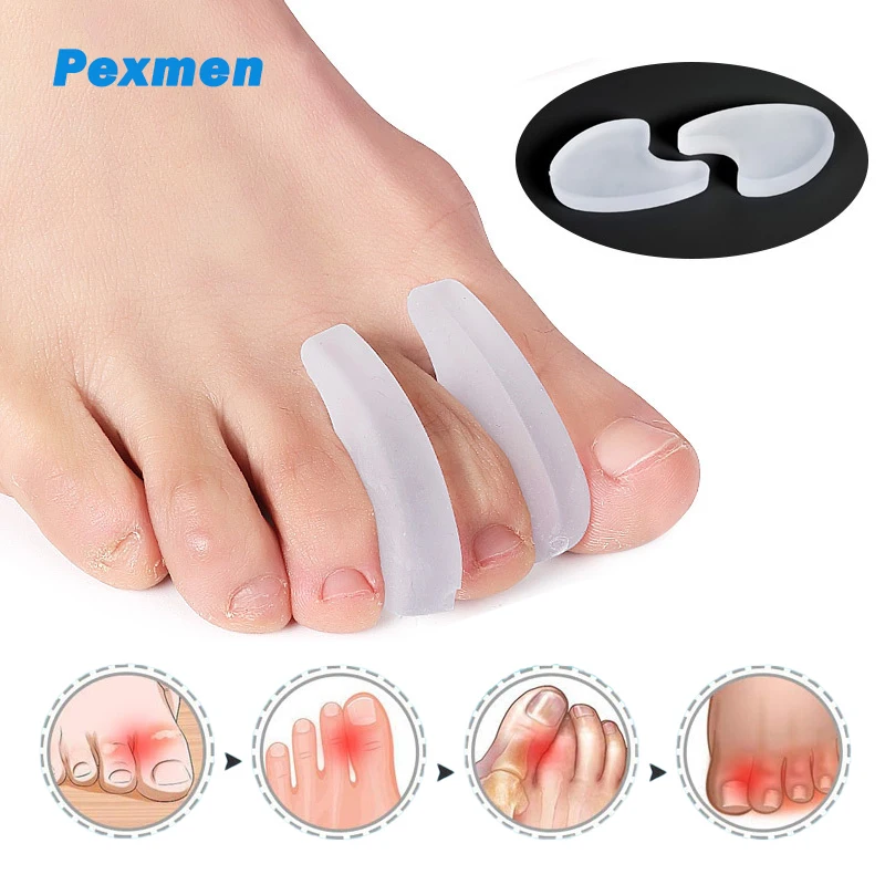 Pexmen 2Pcs Gel Toe Separators for Bunion Pain Relief Toes Spacer Straighteners Align Toes Prevent Corns Blisters and Hammertoes