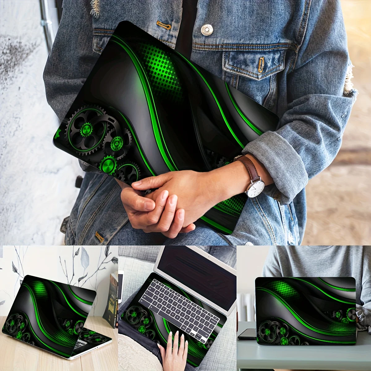 

2 упаковки футуристического чехла для ноутбука с техническим узором, универсальная кожа нетбука, наклейка на кожу ноутбука, устойчивая к царапинам