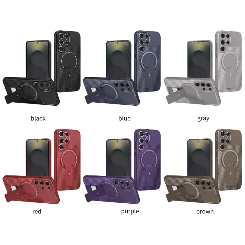 Magsafe luxo cor sólida suporte de carbono caso telefone para samsung s25 ultra borda s24 ultra fe a15 a16 a26 a17 capa traseira