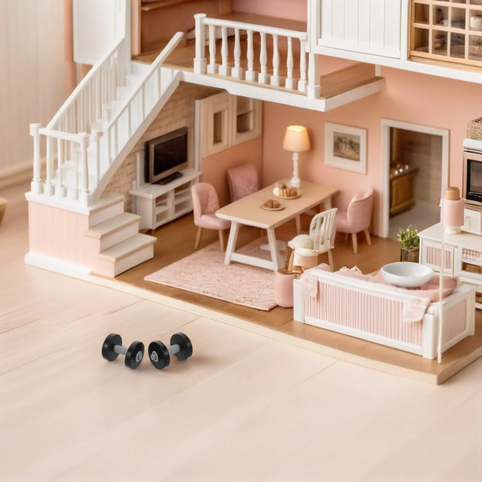 Ensemble de 4 haltères miniatures réalistes pour maison de poupée, accessoires de fitness, petits accessoires de gym - Mini