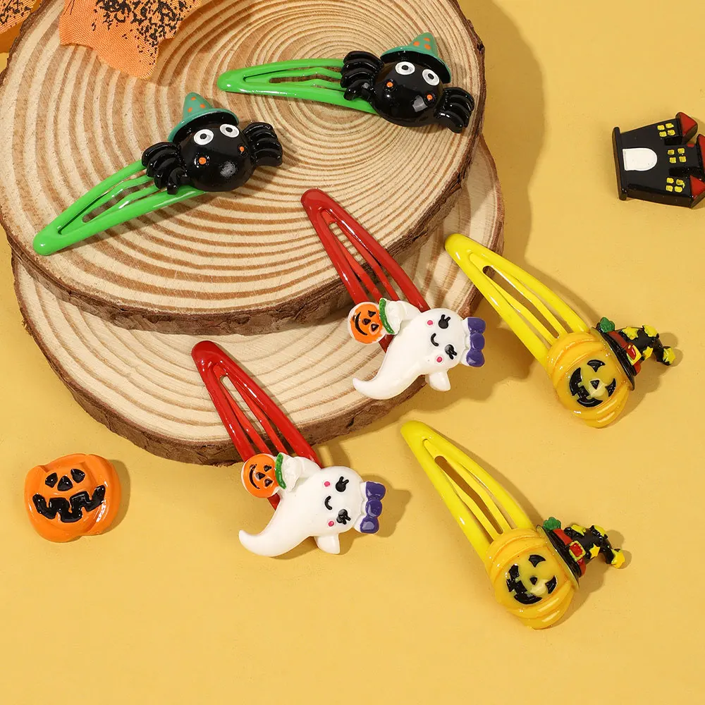 6Pcs Halloween Pumpkin Spider BB Hair Clips For Girls Water Drop Shape Hairpin Barrette Kids Snap Clip Girls Hair Accessories