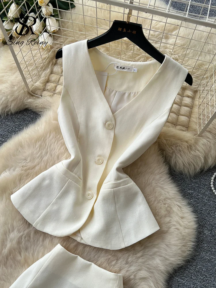 SINGREINY Irregular Office Lady Suits Female Summer Sleeveless Fashion Top+Patchwork Skirt French Edgy Simple Senior 2Pcs Sets - Image 6