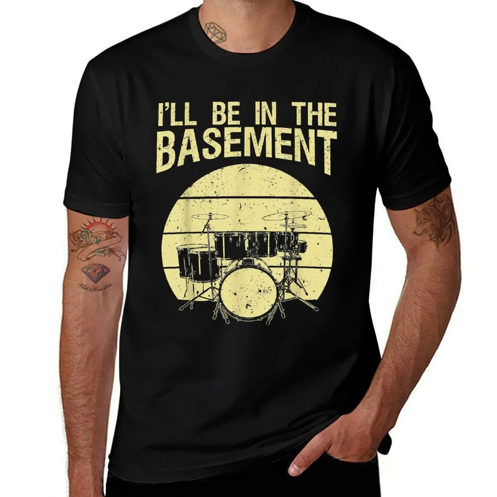 Funny Drummer Art For Men Women Drum Set Drumming Lover T-Shirt Big and Tall Crew Neck Tee T-Shirt