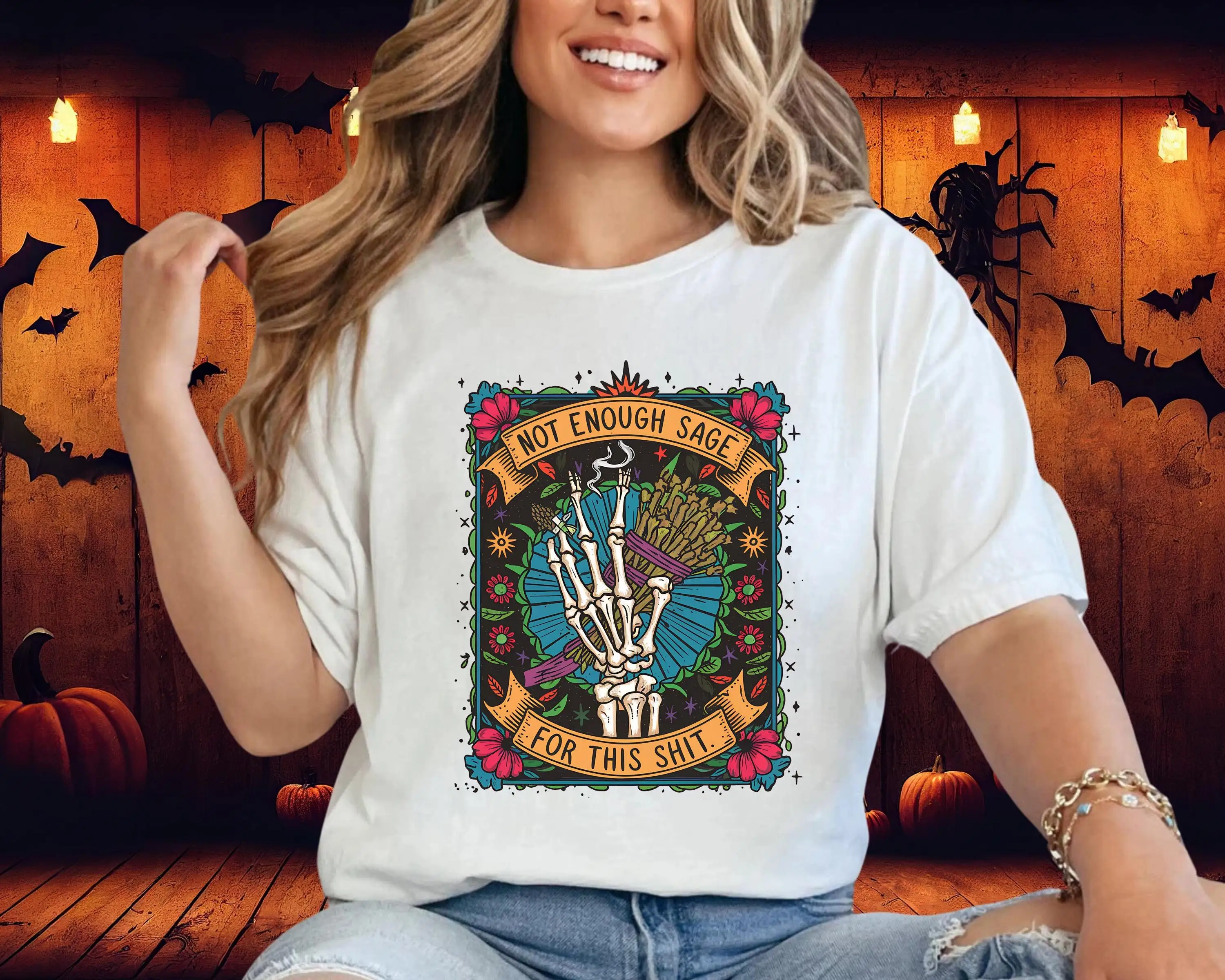 Sage Green Sarcastic Tarot Skeleton T Shirt Adult Humor Comfort Colors Perfect Witchy For Halloween