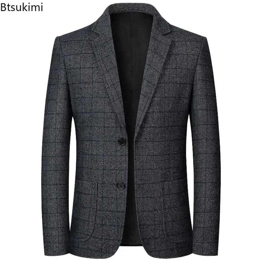 New 2024 Men\'s Fashion Blazers Single Breasted Autumn Winter Two Buttons Double Pockets Suits Men\'s Business Casual Suits Jacket