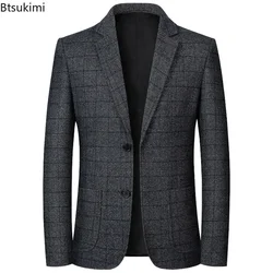 New 2024 Men's Fashion Blazers Single Breasted Autumn Winter Two Buttons Double Pockets Suits Men's Business Casual Suits Jacket