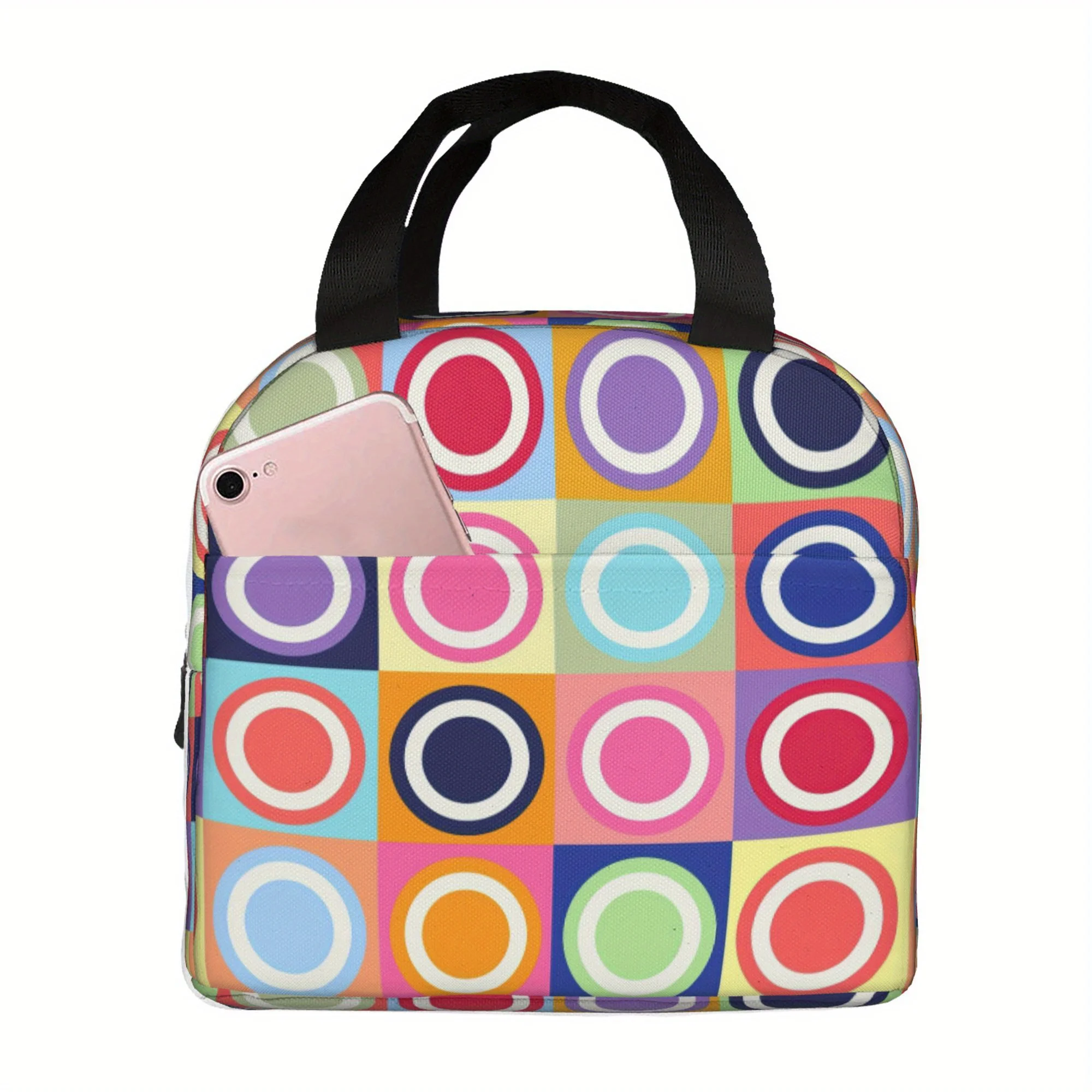

Colorful Circle Pattern Portable Reusable Cooler Bag - Insulated Lunch Tote for Camping, Picnics, Beach Outings, Suitable