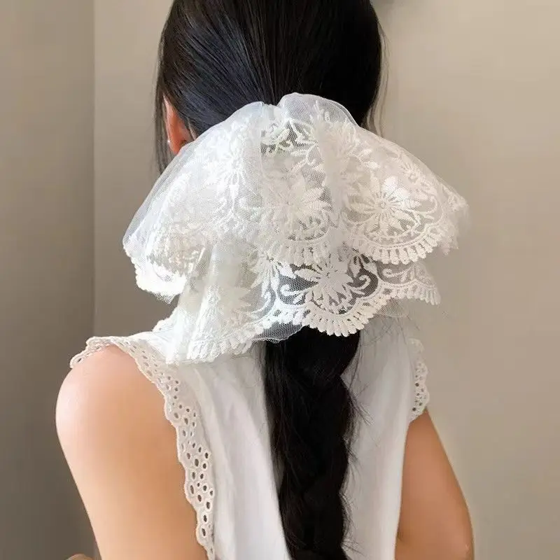 

2025 New Oversized Lace Hollow Mesh Hair Band Korean Princess Style Lace Low Ponytail Hair Rope CCP Court Style Headdress