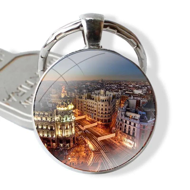 Cibeles fountain Madrid Spain city 25mm Glass Cabohcon Keychain Key Rings for Women Men Jewelry Gift