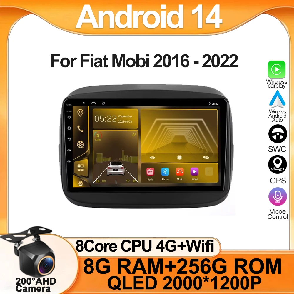 

For Fiat Mobi 2016 - 2022 Carplay HDR Cam BT WIFI Car Radio Multimedia Video Player Navigation GPS Android 13 No 2din 2DIN DVD