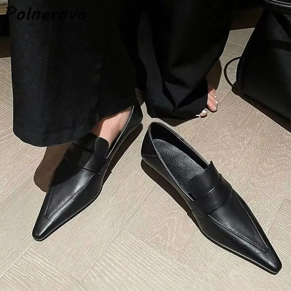 

Black Brown Pumps French Style Kitten Heels Leisure Pointy Toe Slip On Shallow Shoes Solid Women's Spring Official Leisure Shoes