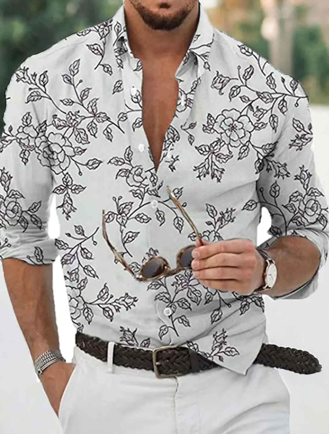 

Men's Shirt Graphic Shirt Aloha Shirt Leaves Turndown Casual Daily Long Sleeve Print Clothing Apparel Sports Fashion Designer