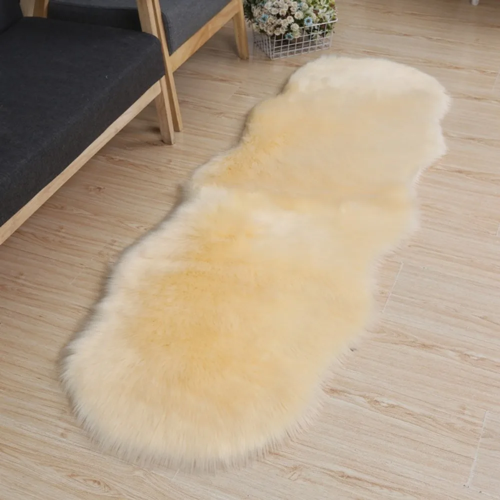 Washable Irregular Plush Rug Fluffy Imitation Wool Faux Fluffy Rug Window Mat Non Slip Long Hair Carpet Living Room