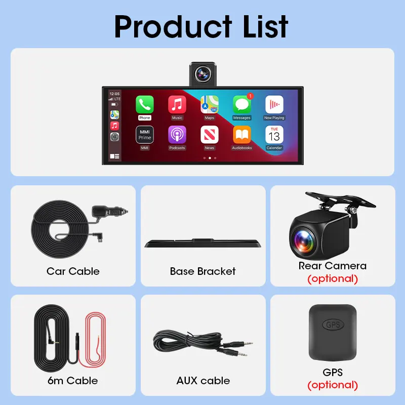 11.3" Car DVR 4K Dashboard Wireless Carplay Android auto Touch Screen Dash Cam Dual Len Video Recorder GPS Navigation FM AUX BT - view 6