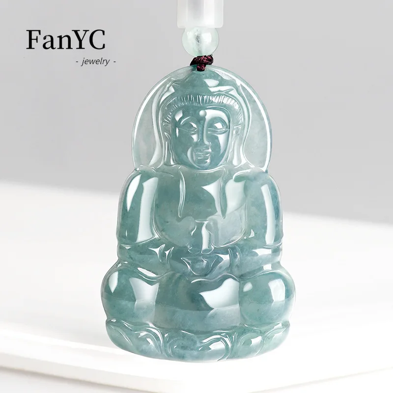 

Myanmar Jadeite Blue Water Guanyin Pendant Hand-carved High-grade Exquisite Luxury Ice Jade Necklace Men and Women Holiday Gift