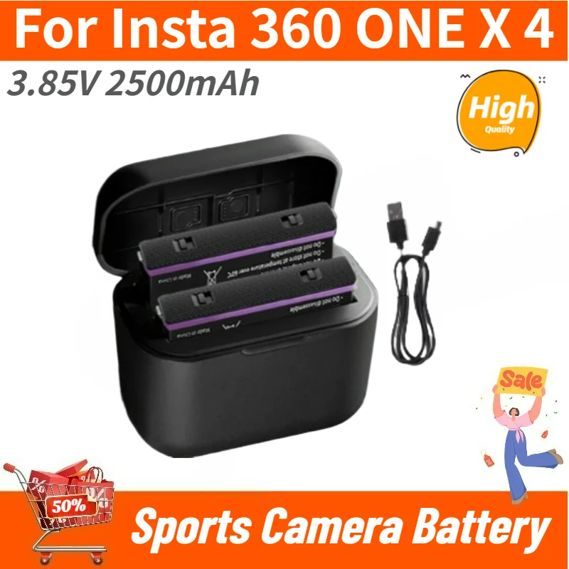 

High Quality 3.85V 2500mAh Replacement Battery +Fast Charging Case Storage Box for Insta 360 ONE X 4 Sports Camera Brand New