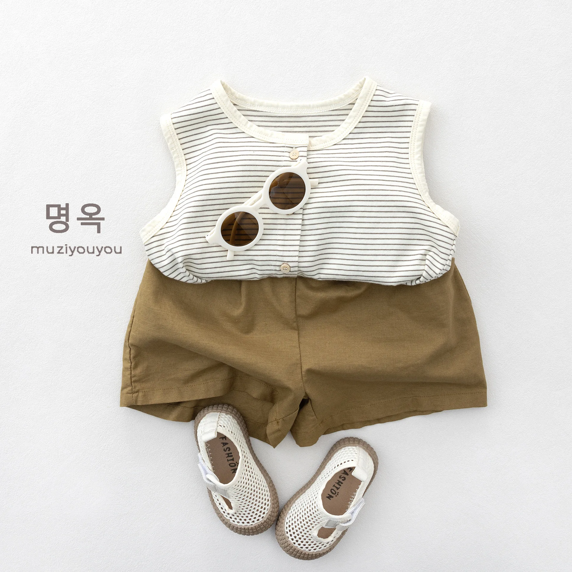 2026 Summer New Children Sleeveless Striped Vest For Boys Girls Thin Cotton Cardigan Baby Breathable Tops Cute Kids Clothes