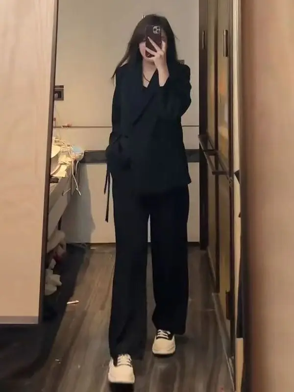 

Loose Wide Leg Pants Two Piece Set Korean Style Spring Summer plus Size Women's Fashion Ensemble Casual High Waist Long Sleeve