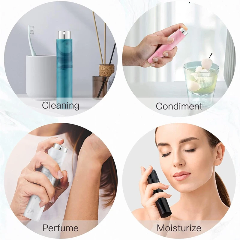 مجموعة واحدة من 3 زجاجات رذاذ عطر دوارة 10 مل منقوشة رخامية، زجاجات رذاذ كولونيا فارغة صغيرة قابلة لإعادة الملء بحجم السفر، زجاجات رذاذ محمولة للرجال والنساء