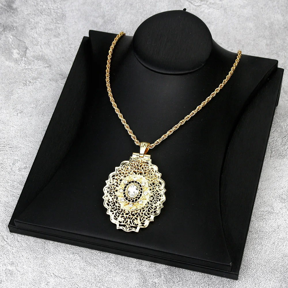 Sunspicems Gold Color Moroccan Pendant Necklace for Women Metal Arabesque Wedding Jewelry Caftan Chain Dubai Bijoux