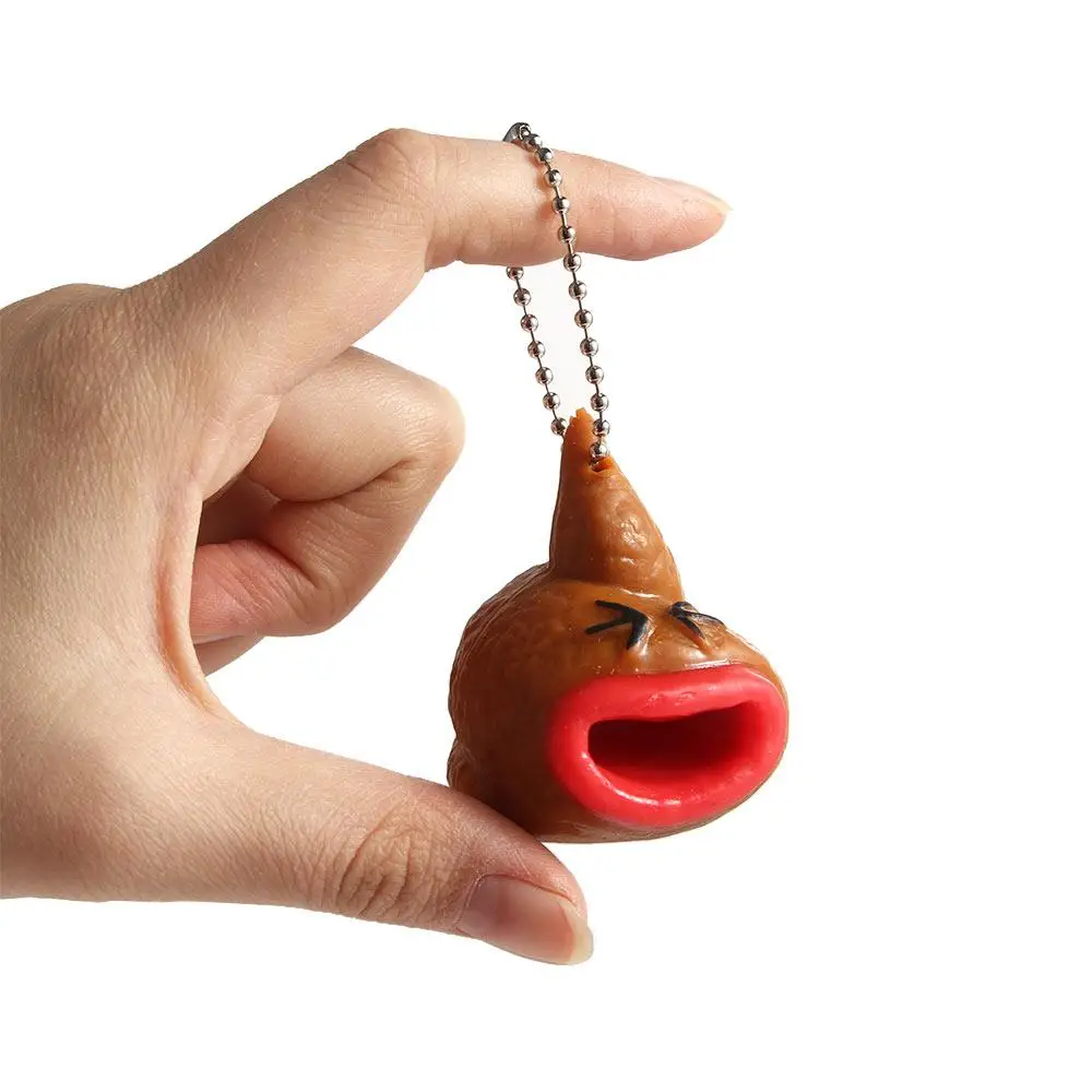 Kids Novelty Little Tricky Prank Fidget Toy Keyring Poop Keychains Emoticon Toy Tongue Out Poop Toy Pop Out Tongues