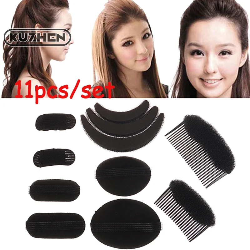 11Pcs/Set Puff Hair Head Cushion Invisible Fluffy Hair Pad Sponge Clip Bun Bump It Up Volume Hair Base For Women Hair Accessory