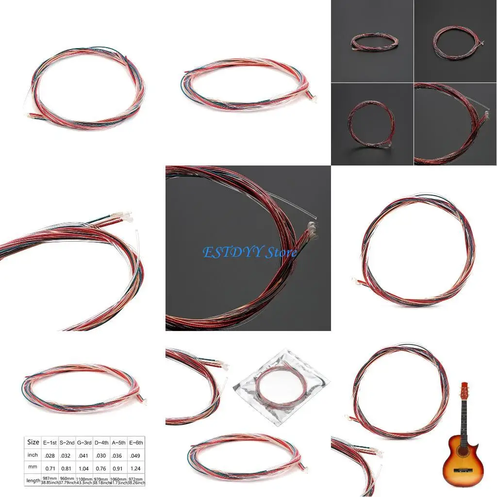 

G6DE Set of 6Pcs Acoustic Guitar Strings Replacement Steel Wire Guitar Strings 28-49 Strings for Guitar Beginner Performers