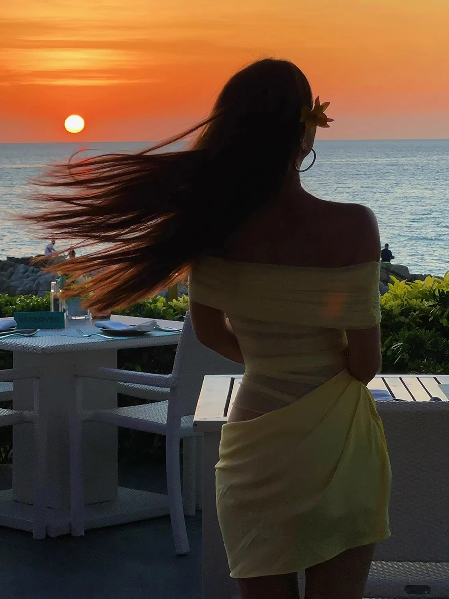ReddaChic – Mini robe de soirée en maille Patchwork, transparente, ajourée, asymétrique épaule dénudée, froncée, moulante, vêtements de Cocktail formels pour femmes, été