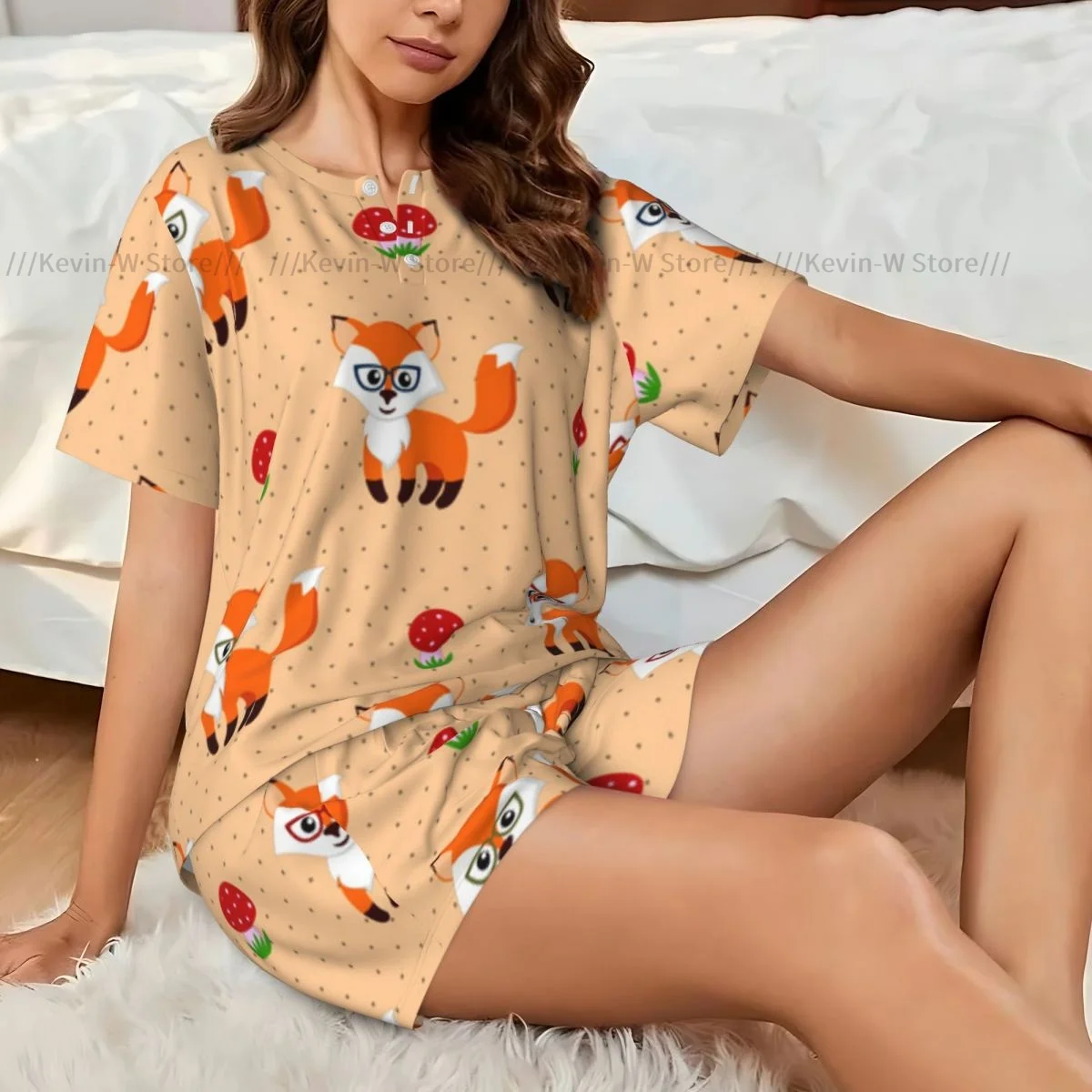 

Женские пижамы с короткими рукавами Fox And Amanita, комплект из двух предметов, женская летняя одежда для сна, домашняя одежда