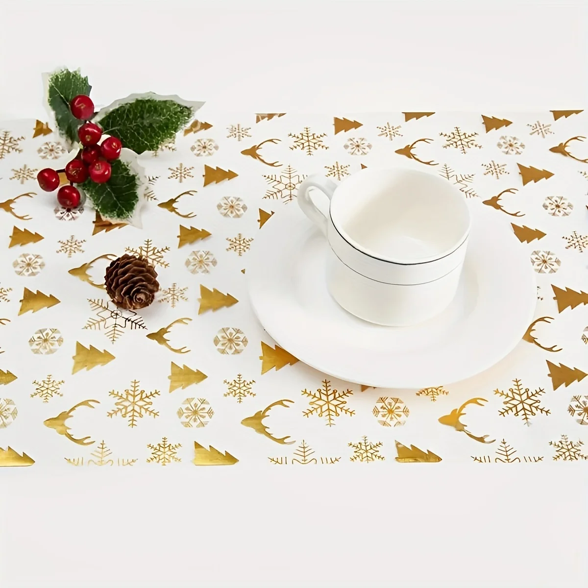 عداء طاولة البرنز لعيد الميلاد ، ندفة الثلج الذهبية والغزلان وزخارف شجرة عيد الميلاد ، ديكور الطاولة للمنزل ، حفلة تناول الطعام