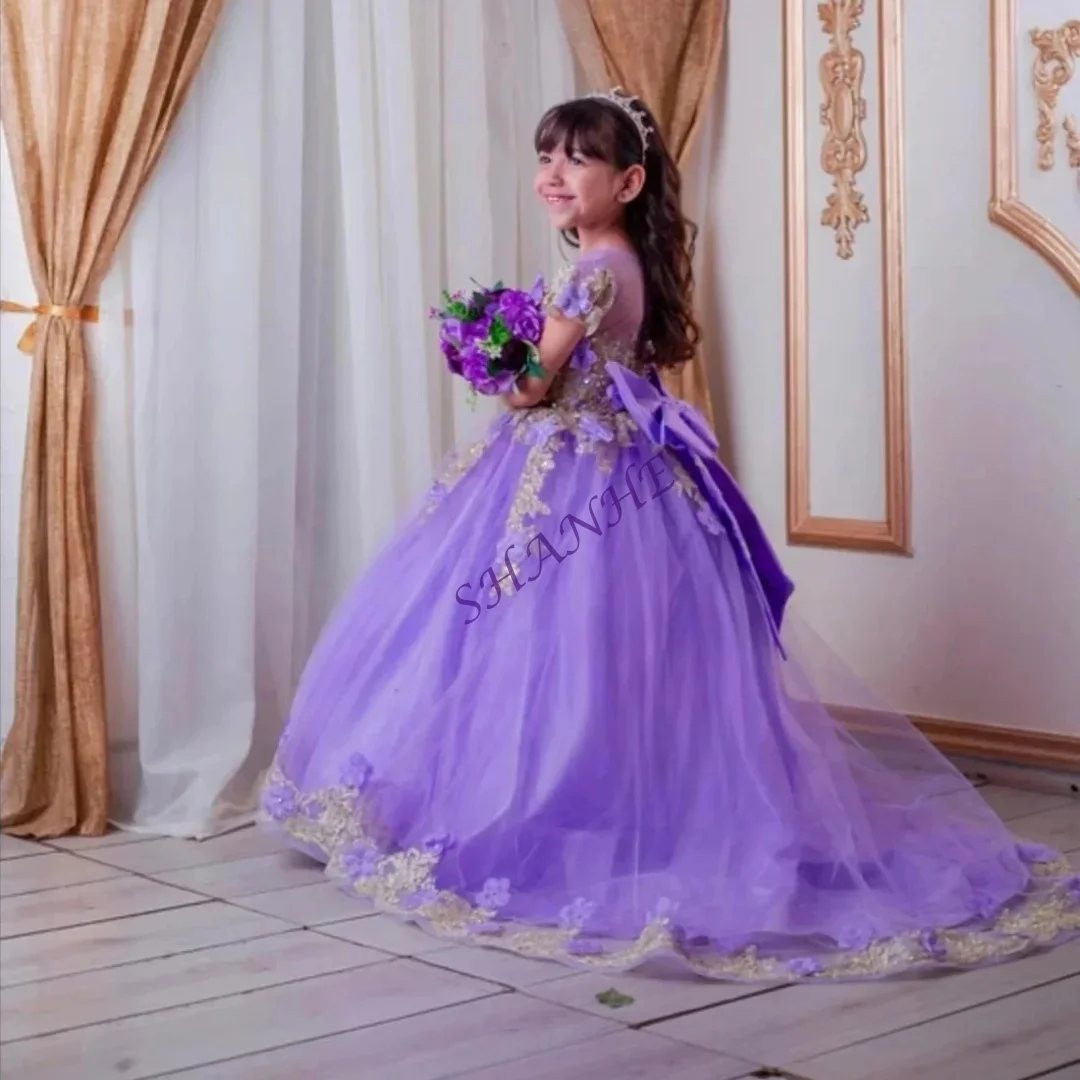 Lantejoulas vestidos da menina de flor para o casamento com arco até o chão festa de aniversário da menina do bebê formal primeira comunhão vestidos personalizados