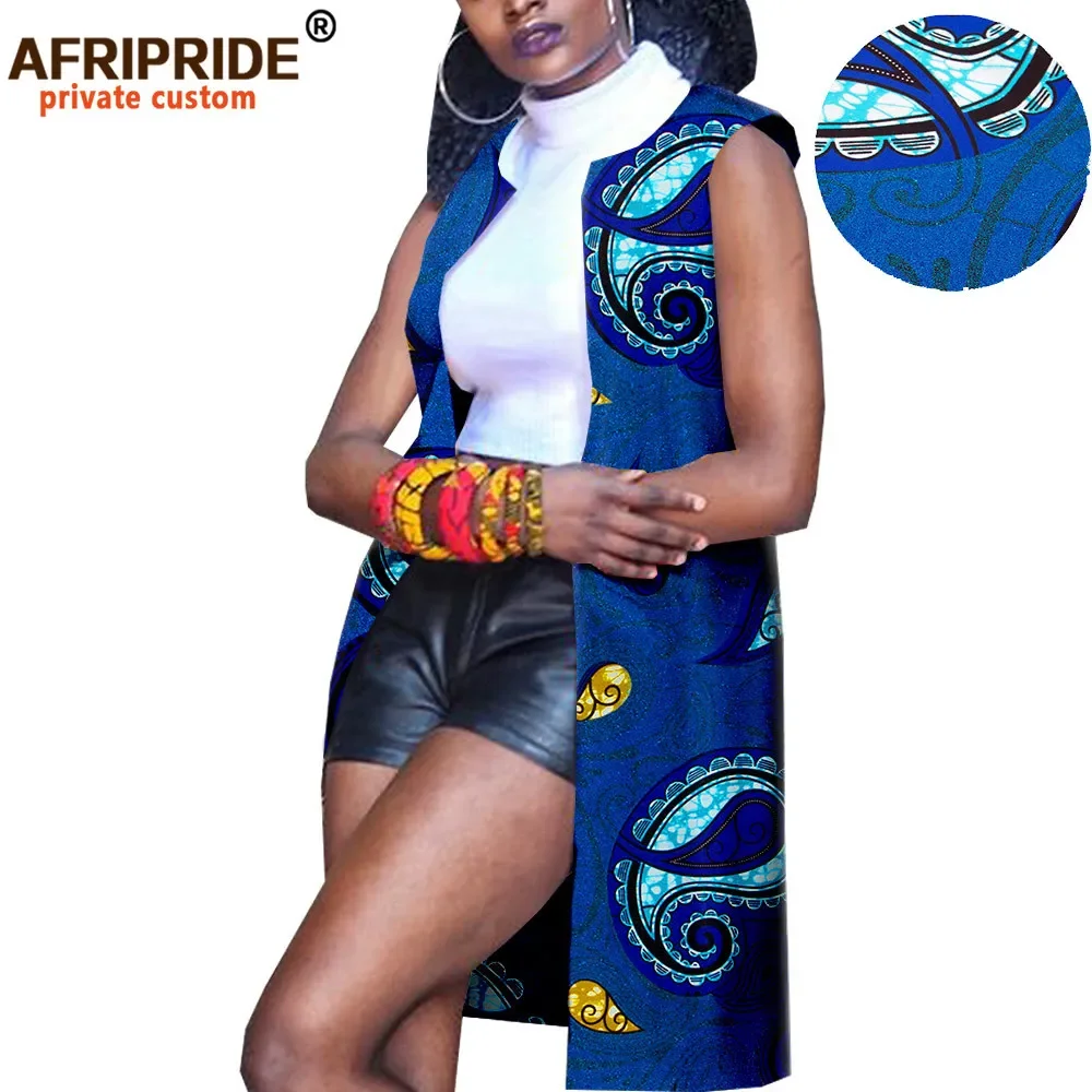 2024 African Clothes for Women Casual Coats Dashiki Ankara Jacket Sleeveless O-neck Knee Length Cotton Coat for Women A1824006