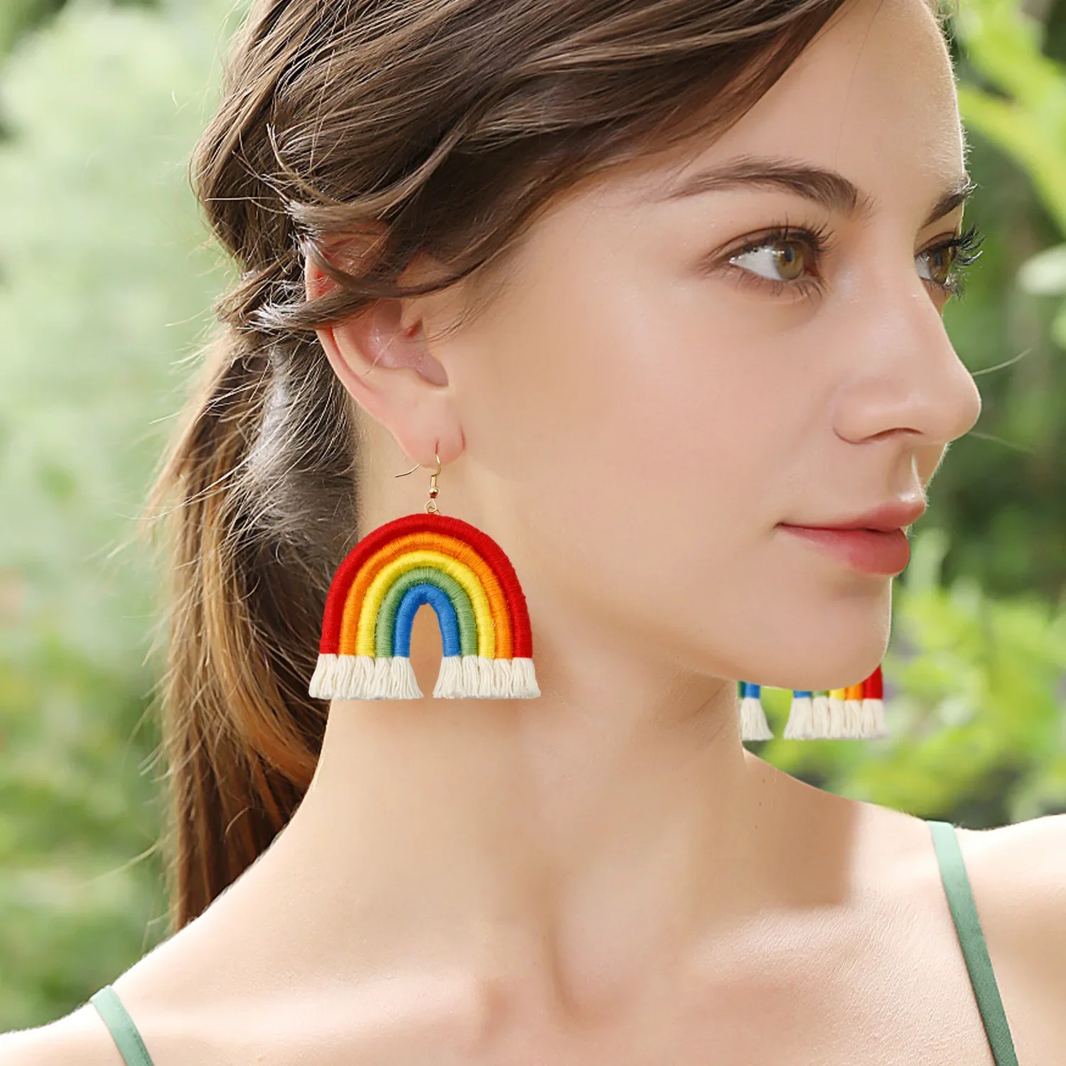 European and American pastoral storm, Simia rainbow earrings, handmade weaving, exaggerated personality, niche  Fengsen earrings