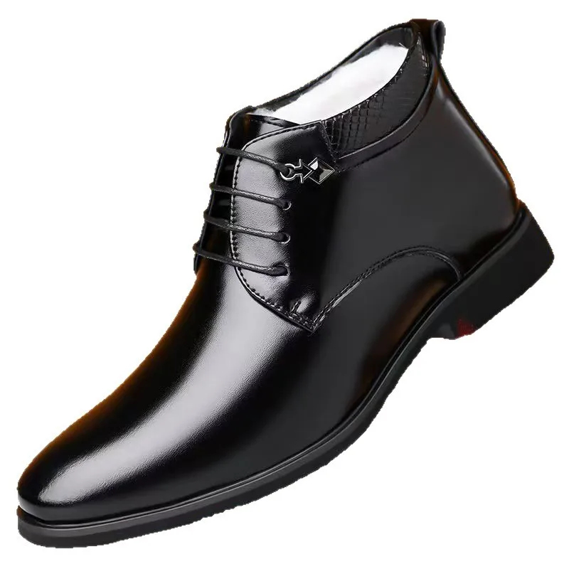 

Winter Business Tie High-top Cotton Shoes for Men Solid Color New Designer Leather Shoes Male Keep Warm Fashion Casual Shoes Man