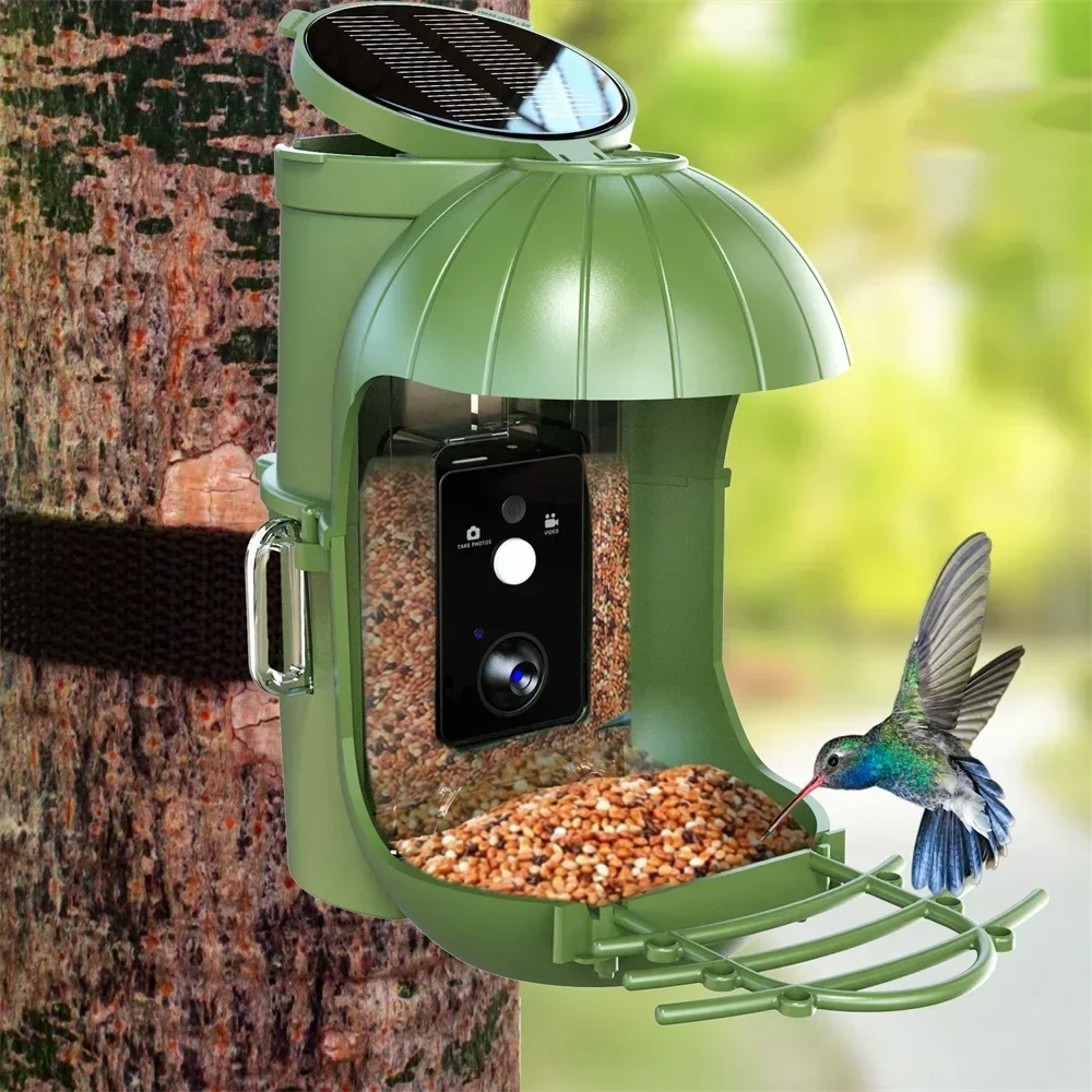 Outdoor Waterproof Smart Video Bird Feeder Camera 1080P HD Wildlife Gazebo Feeding Supplies Bird Accessories with Solar Panel